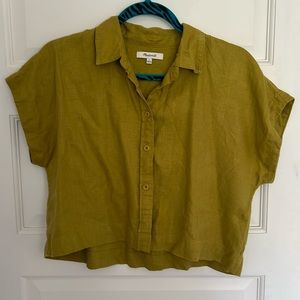 Madewell linen crop shirt green